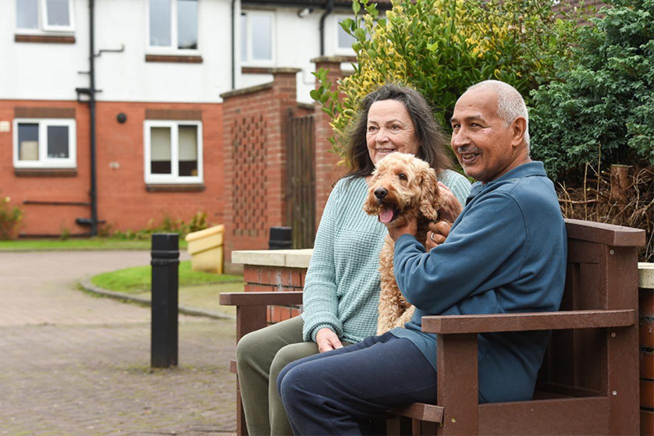  Sanctuary residents Maureen and Salih Messmarri using one of the new benches.