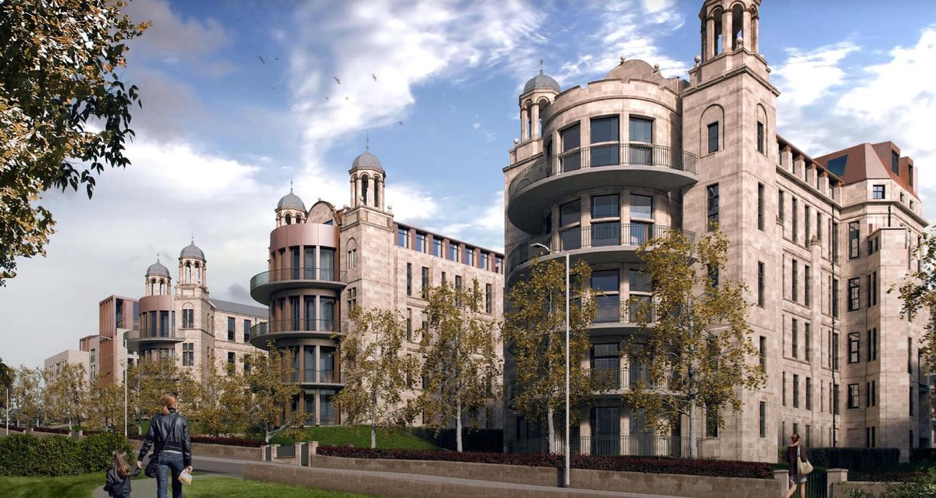 Street scene showing The Victoria development in Glasgow